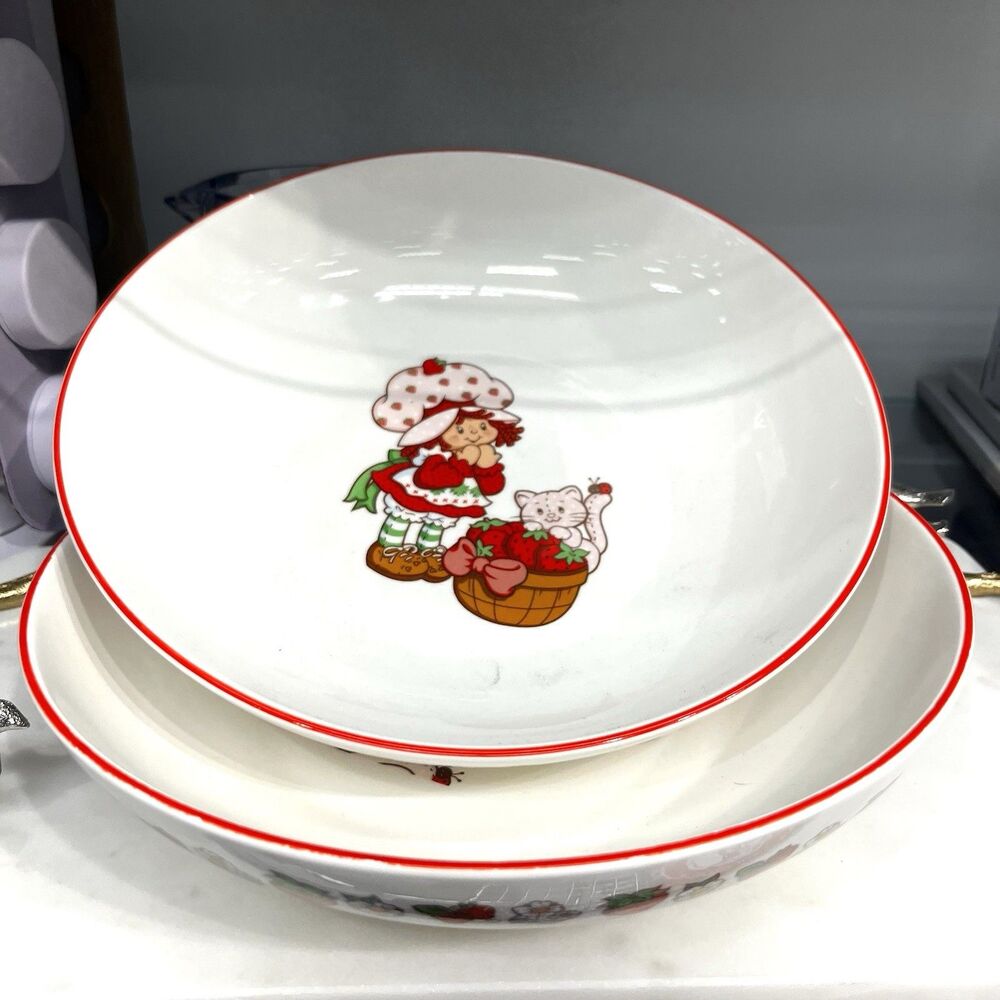 Strawberry Shortcake And Custard Dishes Pasta Bowl 9” Ceramic Set Of 2 NEW